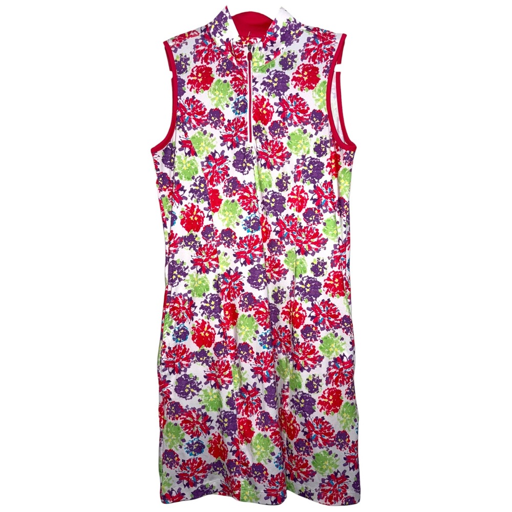 Greg Norman Shark Golf Dress M Play Dry Floral Quarter Zip Sleeveless